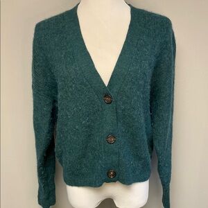 J. Crew Green Cropped Cardigan Sweater V-Neck